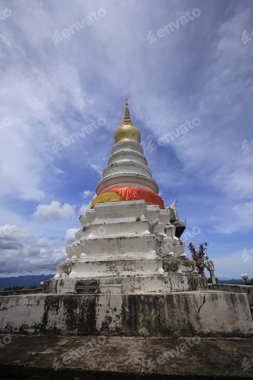 Preview: Large white pagoda on the mountain.