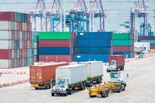 Preview: busy container port closeup