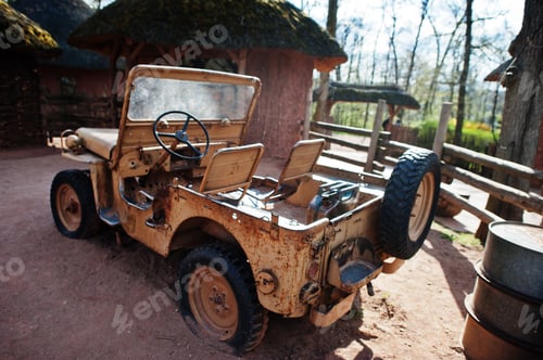 Preview: Brno, Czech Republic, April 2022- Old rare Jeep CJ5 kaiser cj 5 used.