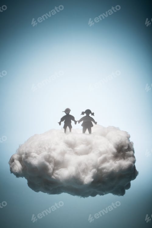 Preview: Two children standing on a white cloud.