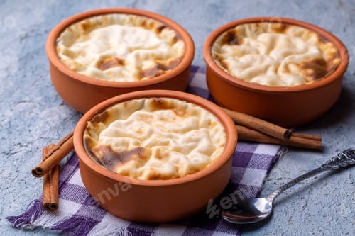 Preview: Baked rice pudding turkish milky dessert sutlac (Turkish name; firin sutlac)