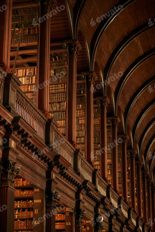 Preview: Rows and rows of books. Cropped shot of a large, vintage library full of books.