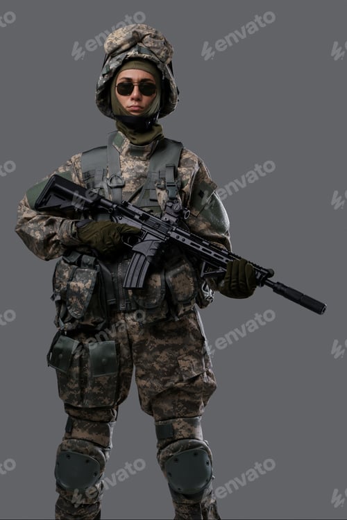 Preview: Modern Soldier holding a weapon against a grey backdrop