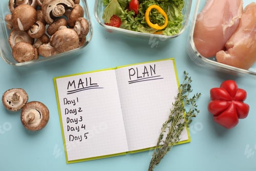 Preview: Making a meal plan for several days. Concept of healthy lifestyle, sports and daily routine