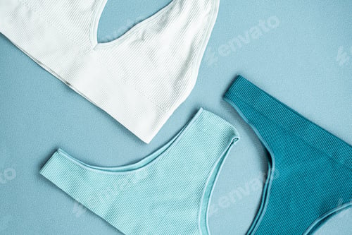 Preview: Monochrome set of female lingerie. Stylish ladies panties and bra.