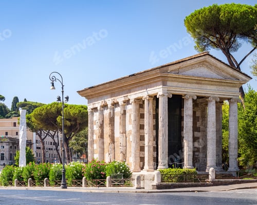 Preview: Ancient Roman temple with Corinthian columns in Rome, Italy.