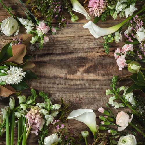 Preview: Frame from flowers on wooden background