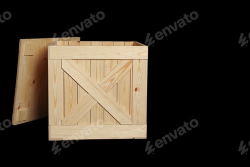 Preview: Wooden crate on black background. Space for text