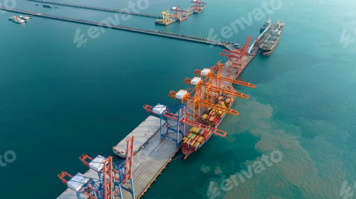 Preview: Tug boat pulling Cargo Container Ship into Cargo international sea port. Freight