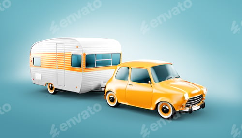 Preview: Retro car with white trailer.