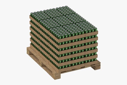 Preview: Stacked Green Cargo Cans on Pallet, Wrapped
