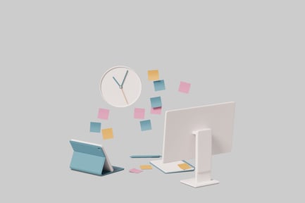 Preview: Workspace with clock and sticky notes