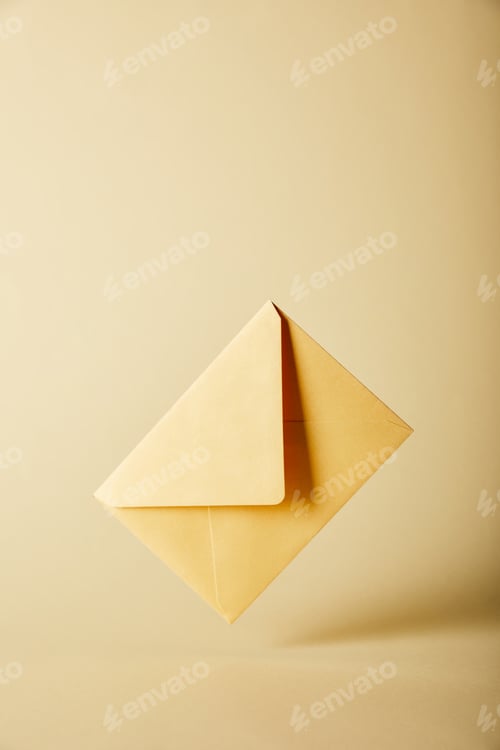 Preview: yellow and bright envelope on colorful background with copy space
