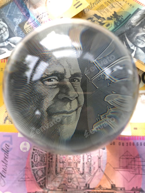 Preview: Australian $50 banknote seen through a crystal ball