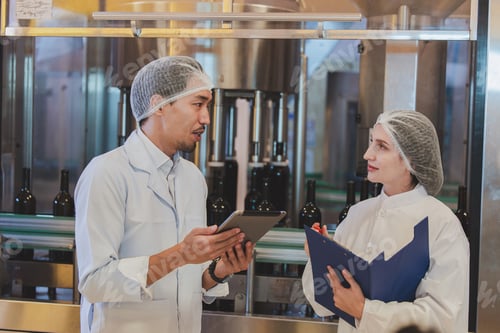 Preview: Winemaker working in modern large winery factory liquor drink industry quality.