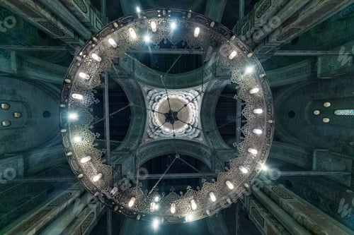 Preview: View of Ceilings with Chandilier at Al-Rifa'i Mosque in Islamic Cairo, Egypt