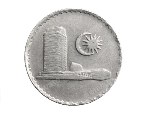 Preview: Malaysia fifty sen coin on a white isolated background