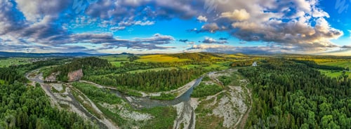 Preview: Bialka natural reserve in Podhale, Poland. Drone panorama