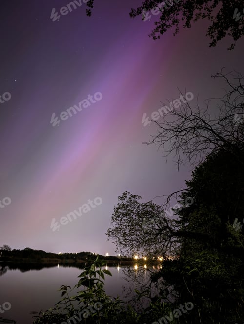 Preview: Northern lights, Aurora Borealis above Galway city in Ireland, nature background, night sky wallpape