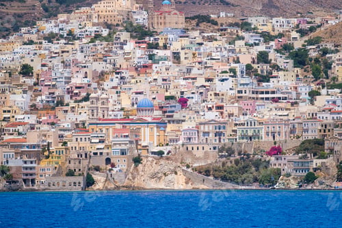 Preview: Ermoupolis town, Greece. A town on the side of a mountain. Houses and streets in Greek