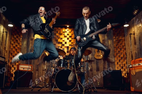Preview: Two brutal musicians jumps with electric guitars