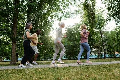 Preview: Senior people running together outdoors