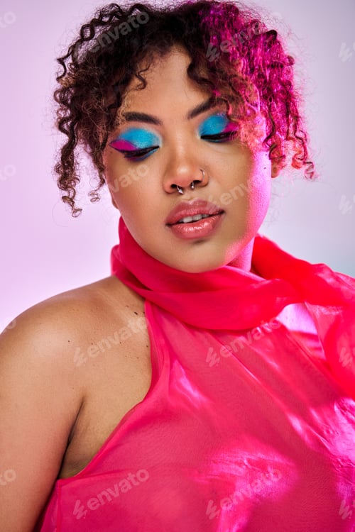 Preview: Ethereal Beauty: Woman in a Pink Dress With Blue Eyes