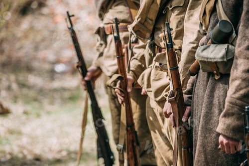 Preview: Close Up Of Re-enactors Dressed As Soviet Infantry Soldiers Of W