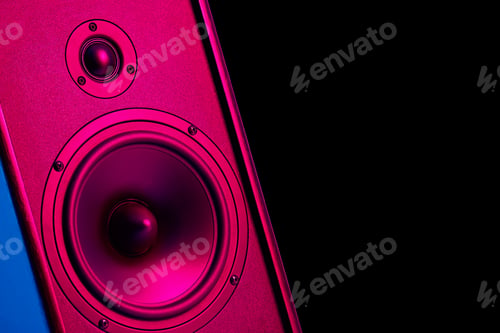 Preview: Stereo speaker with neon light on dark background
