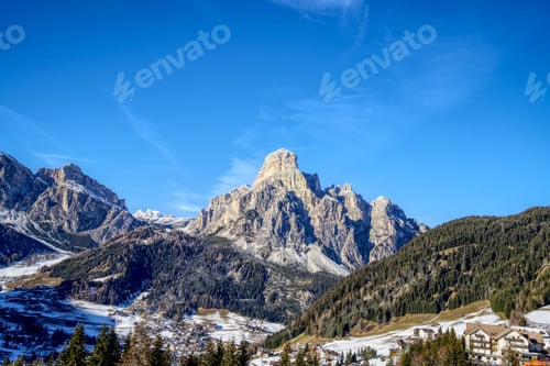 Preview: Beautiful shot of Corvara mountain rocks in South Tyrol, Northern Italy on a sunny day