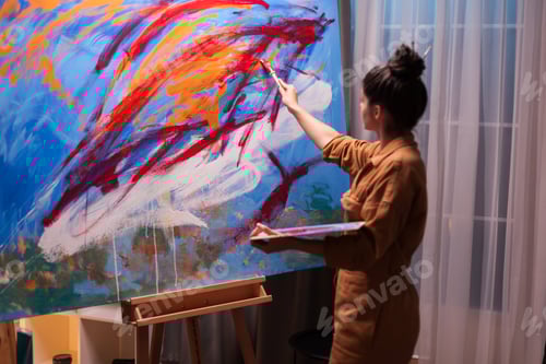 Preview: Woman Painting an Abstract Artwork at Home