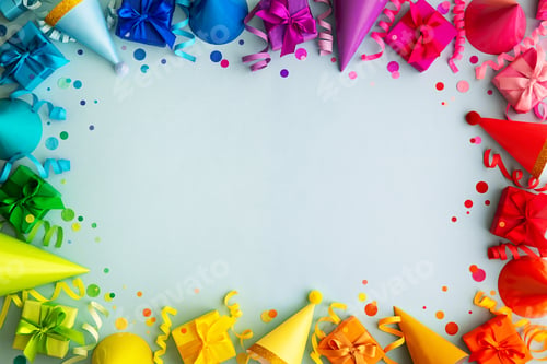 Preview: Colorful rainbow birthday party border frame background