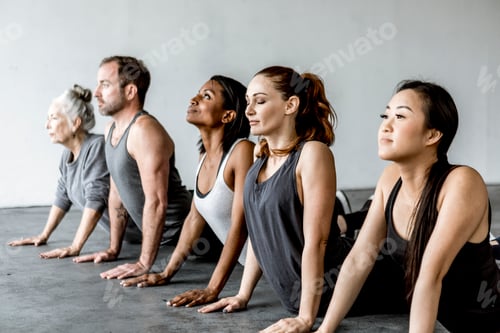 Preview: Diverse people in a Bhujangasana pose