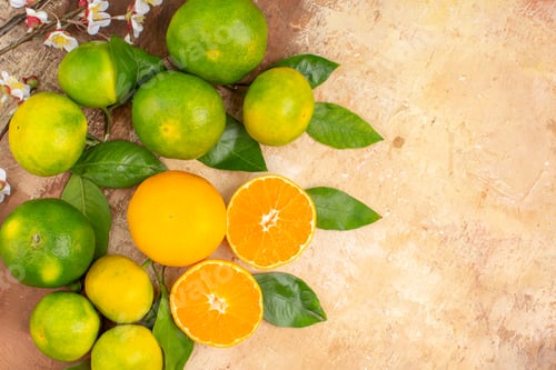 Preview: top view sour green tangerines on light background fruit exotic citrus tree photo
