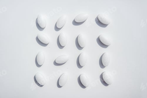 Preview: White pills on the white background tidy organized