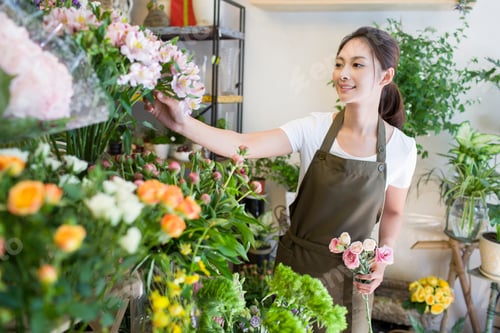 Preview: Female Chinese florist working in shop