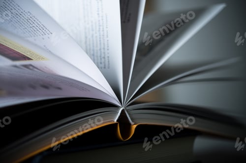 Preview: Close up of opened book on wooden table. Education concept.