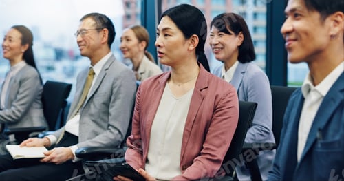 Preview: Listening, seminar and business people in meeting, teamwork and feedback for project. Japan, cowork