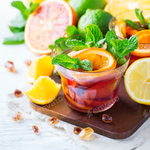 Preview: Citrus fruit summer fresh lemonade, infused water detox drink cocktail