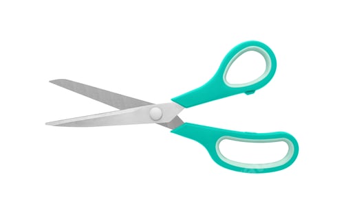 Preview: Blue Handled Scissors Half Open on White Background
