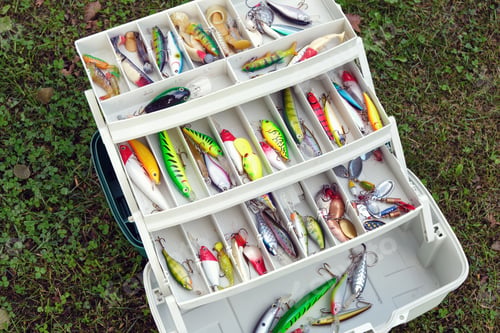 Preview: Colorful Fishing Lures Arranged in an Open Tackle Box
