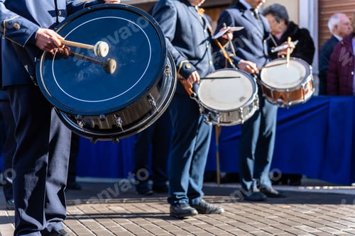 Preview: Wind instrument music band making music on the street.