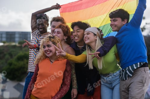 Preview: group of teenagers demonstrating their rights for lgtbi pride