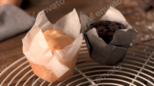 Preview: Fresh Muffins on a Wire Rack Close Up