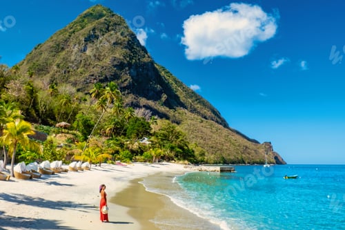Preview: St Lucia Caribbean, woman on vacation at the tropical Island of Saint Lucia