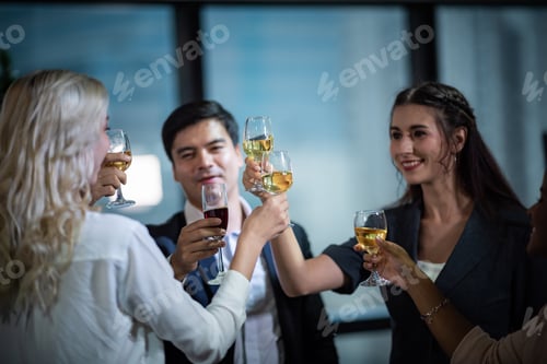 Preview: Business partners toast champagne company event celebration success