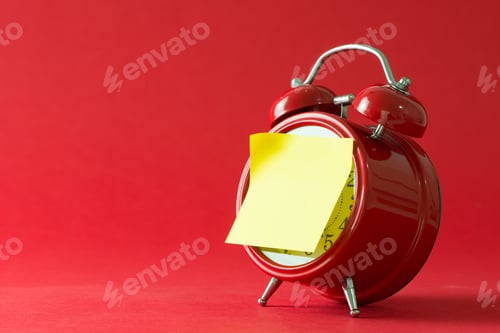 Preview: Blank sticky yellow note on classic clock