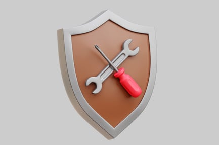 Visualização: Escudo com ferramentas cruzadas para proteção e manutenção