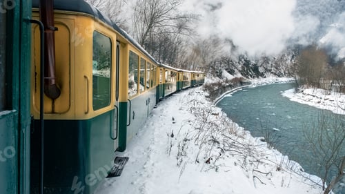 Preview: Moving steam train Mocanita from inside it in winter, Romania