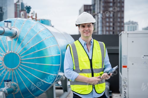 Preview: Engineer is checking the cooling system for the air conditioning in building or industrial building.